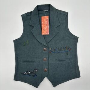 Venus Imports Embroidered Cotton Vest Grey Loon Canoe Nepal Handmade Women Small
